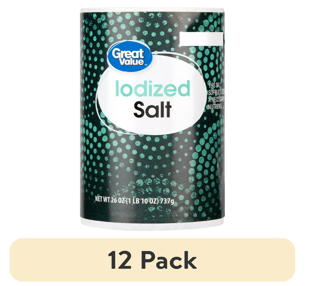 (12 pack) Great Value Iodized Salt, 26 oz