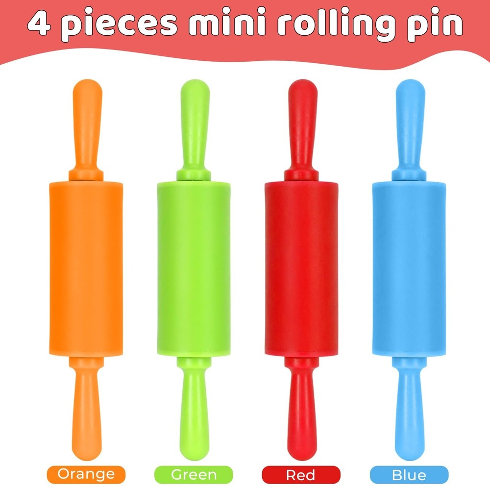 4 Pack Mini Rolling Pin for Kids, 9 Inch Plastic Handle Rolling Pin Non-Stick...