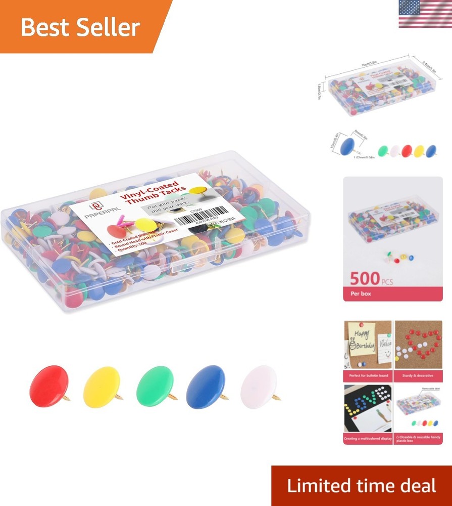 500 Pack Vinyl Thumbtacks: Decorative Push Pins for Document Organization