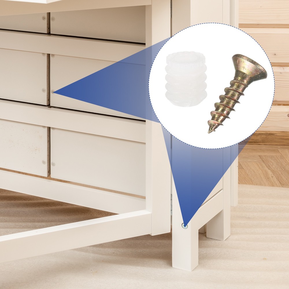 100Pcs M4 x 10mm Plastic Hinge Dowel Inserts with Self-Tapping Screws White