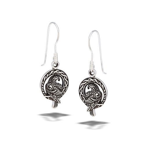 Sterling Silver Dangle Raven Earring With Celtic Weave