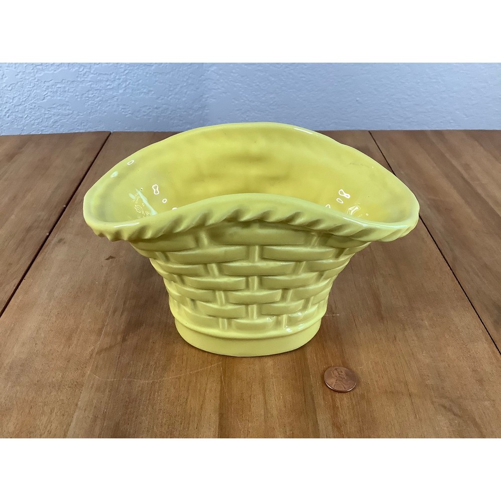 Vintage Yellow Basket Ceramic Planter