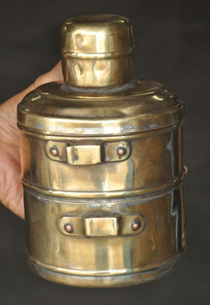 Vintage 2 Compartment Brass Handcrafted Solid Heavy Lunch/Tiffin Box