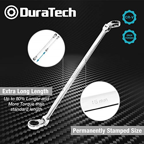 DURATECH Extra Long Flex-Head Double Box End Ratcheting Wrench Set, Metric,