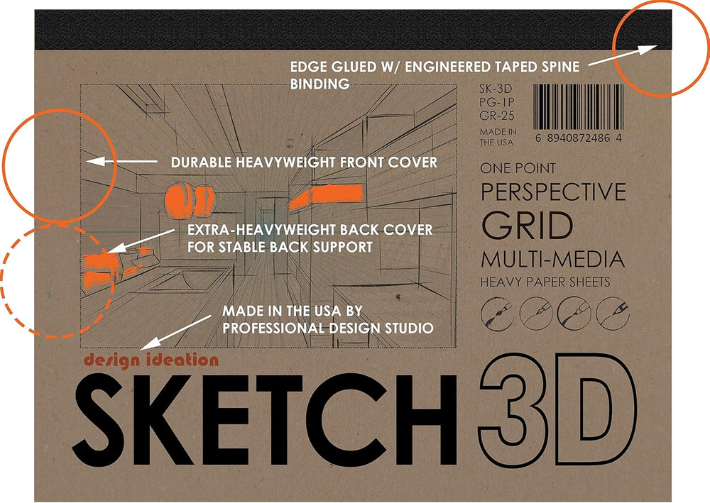 Perspective Grid PAD. Removable Sheet. Premium Paper. Smart-Bind Reinforced Lay
