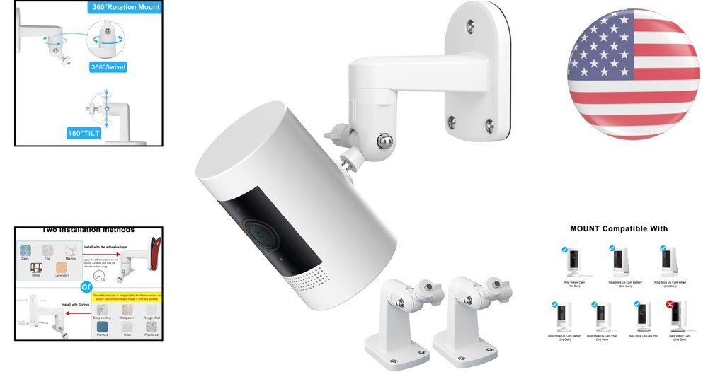 2 Pack Adhesive Wall Mount Compatible with Ring Stick Up Cam Wired/Battery,Ou...