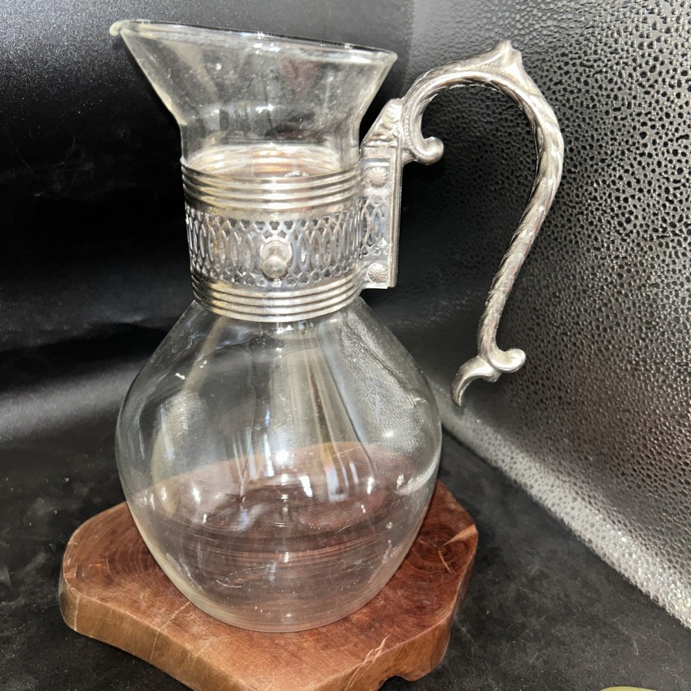 Vintage 9” Silverplate Glass Pitcher