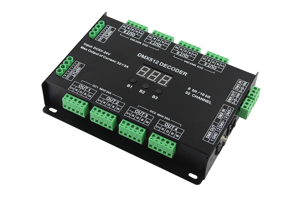 Compact 32 Channel RGBW DMX 512 Decoder with Power Memory & Voltage Protection