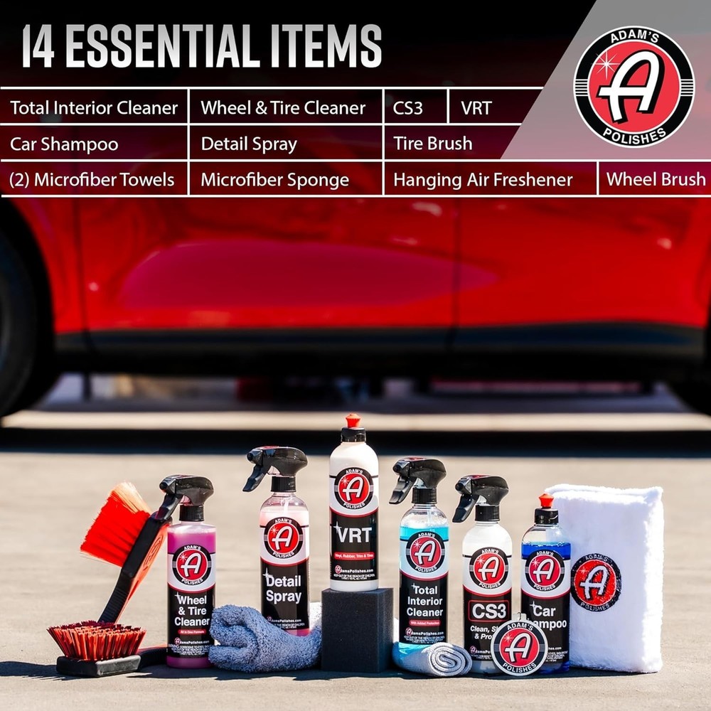 Essential Car Detailing Kit - 14 Pc Wash, Shine, Protect Tools