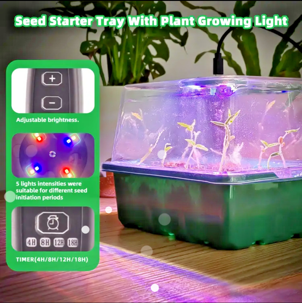 5pk-Seed Starter Kit with Grow Lights -Timer -Dimmer -Ventilation Dome-60cell