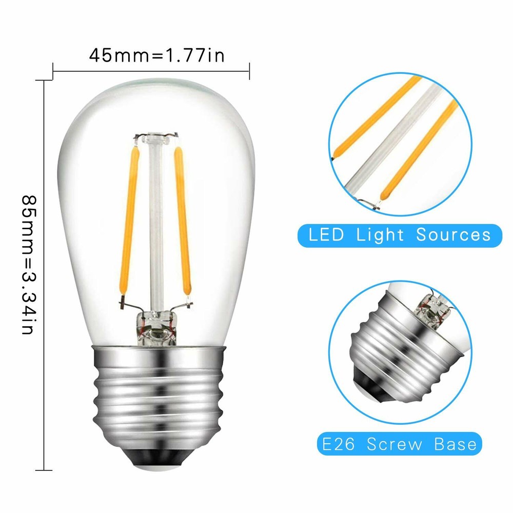 2W Clear S14 LED Bulbs Plastic Shatterproof For String Light Bulbs Replacement
