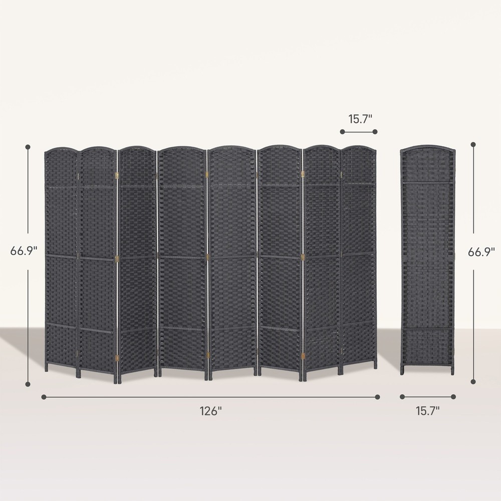 8 Panel Room Divider Freestanding Folding Privacy Screen, Gray
