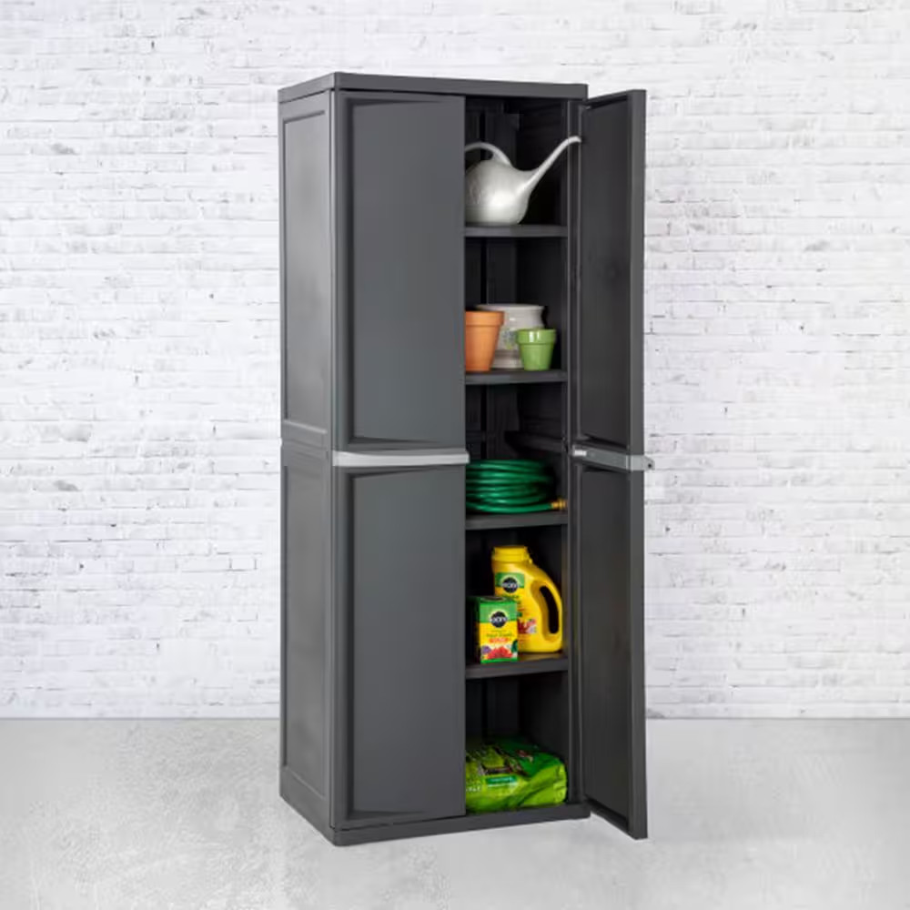 Adjustable 70 In. 4-Shelf Storage Cabinet with Doors, Gray