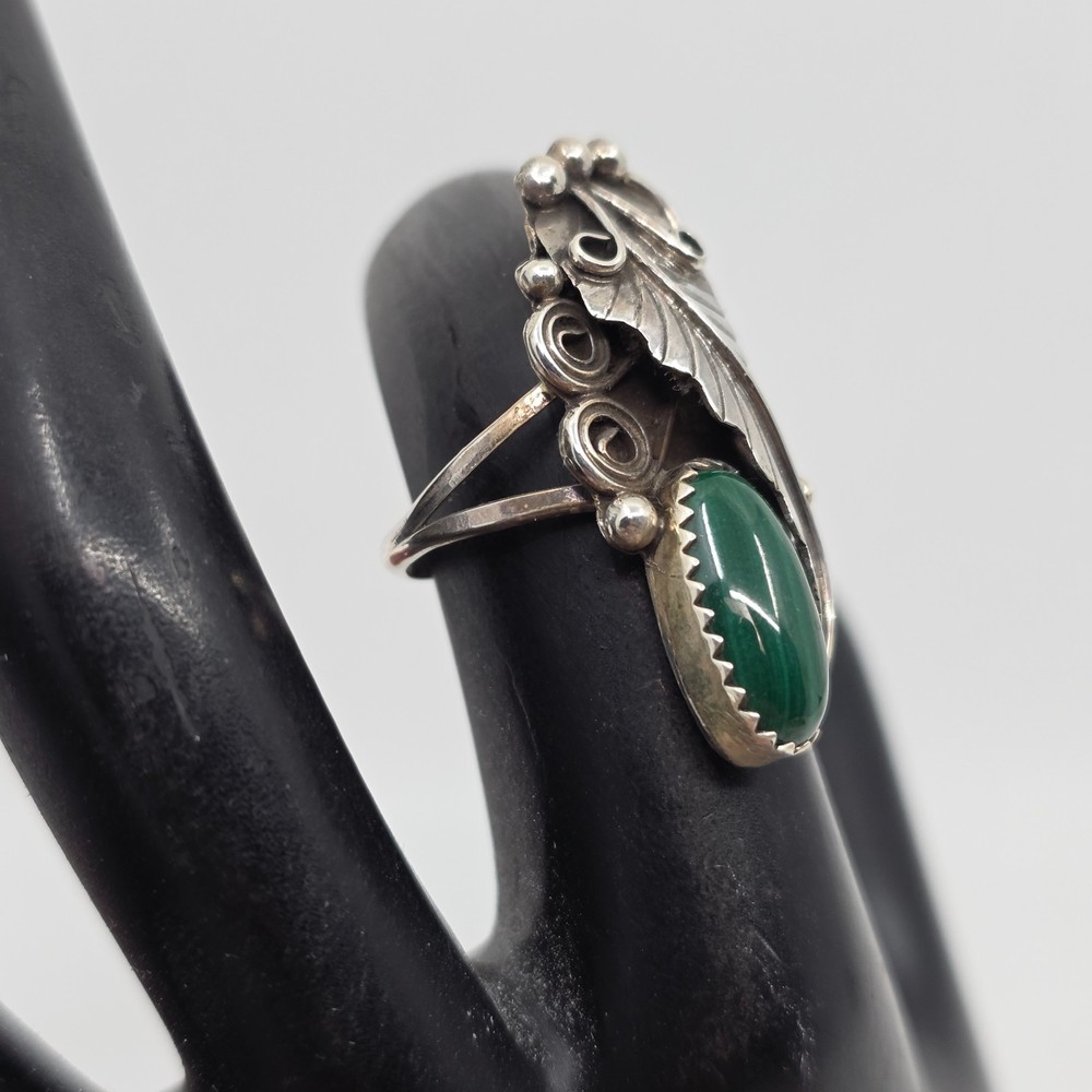 Navajo Sterling Silver Malachite Native Made Ring Size 6