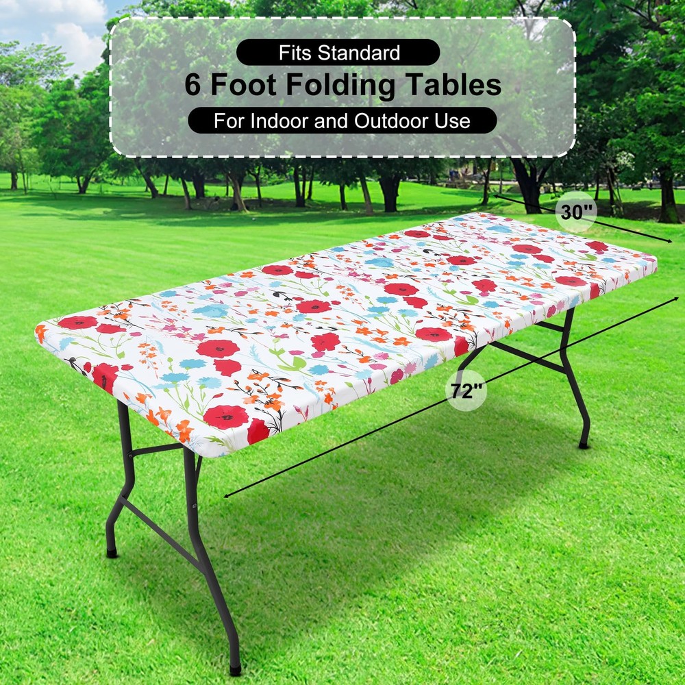 Rectangle Vinyl Tablecloth, Fitted Table Cover, 100% Waterproof, Elastic Edge...
