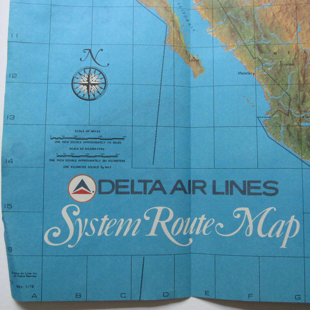 Delta Air Lines System Route Map, January 1978, Fold Out 22" x 17"