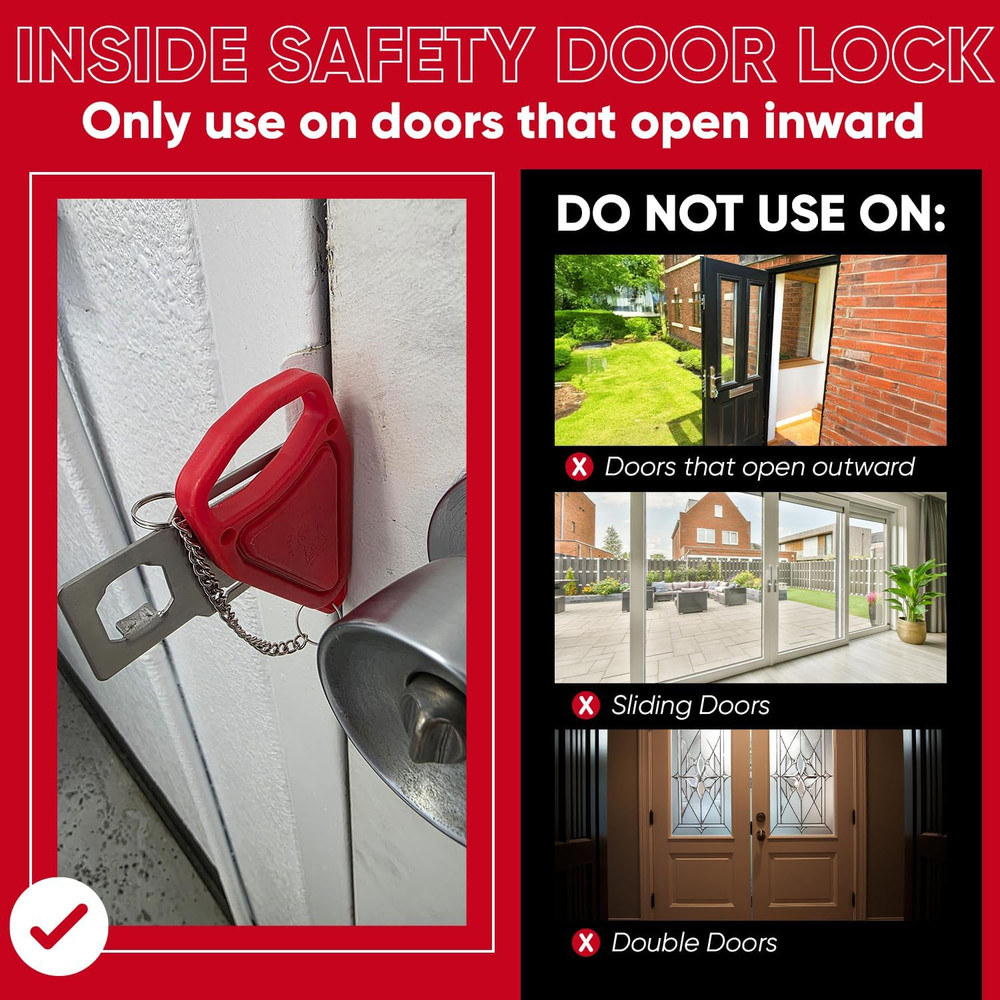 Portable Door Lock Extra Security Essential Safety & Privacy Travel Lockdown, Pr