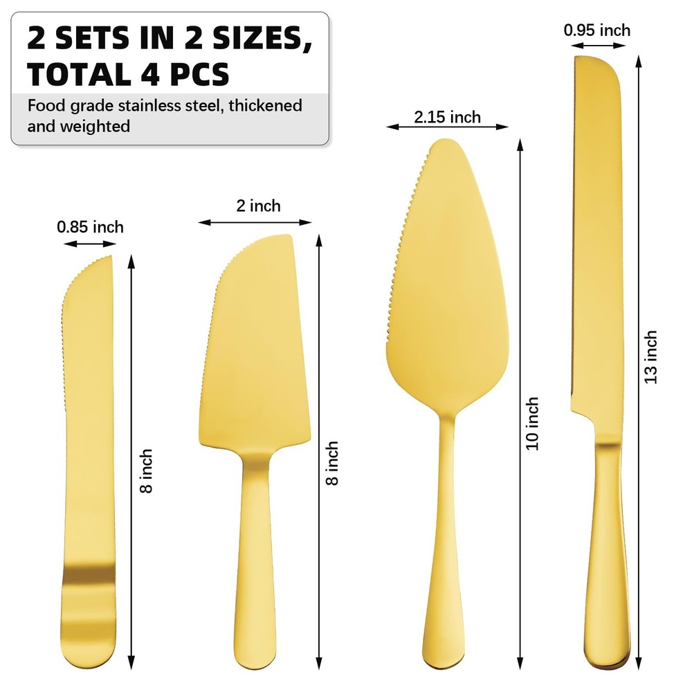 4 Pcs Gold Cake Cutting Set, Premium Cake Cutter & Pie Server Set for Wedding...