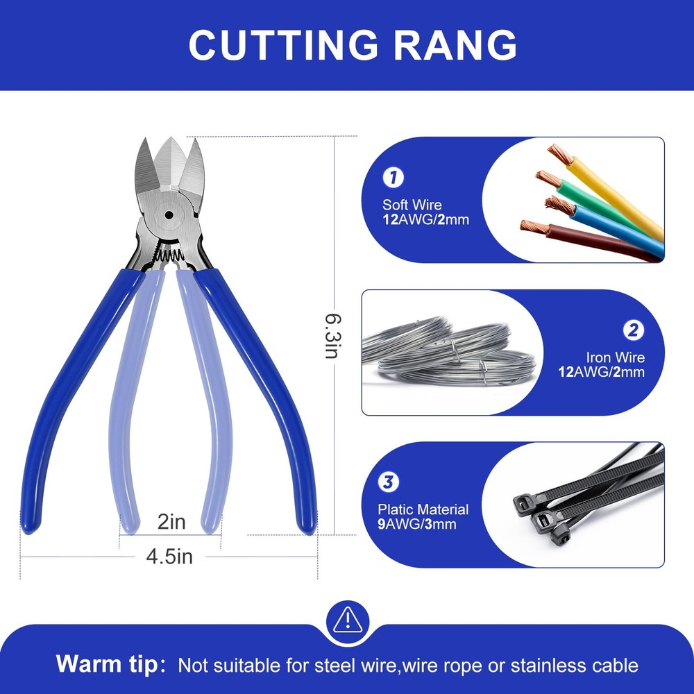 Aruizun 2 Pack Wire Cutters Set, 6"+5" Sharp Flush Cutters, 5"+ 6", Blue