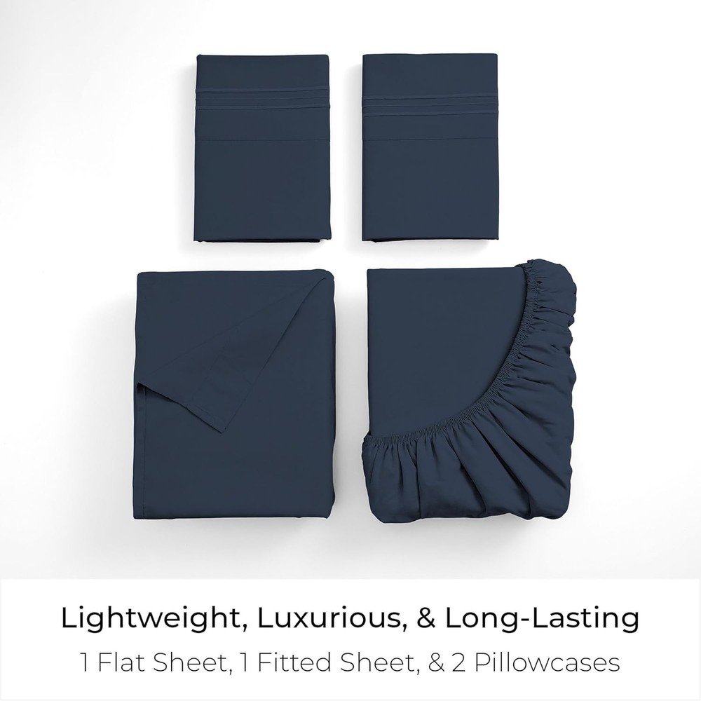 Queen Sheets Set - 4 PC Iconic Collection Bedding - Hotel Luxury, Extra Soft