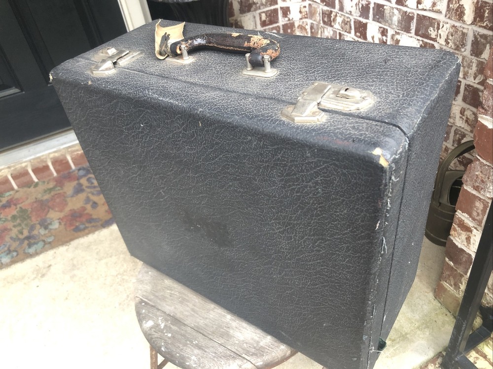 Antique Train Travel Case Black w/Key As Is