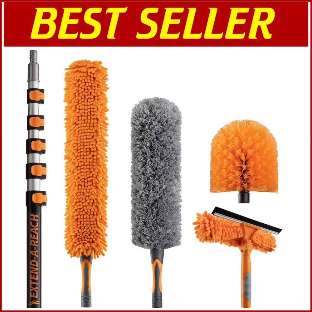 30 Ft High Reach Duster Kit with 24 Ft Extendable Pole & Microfiber Attachments