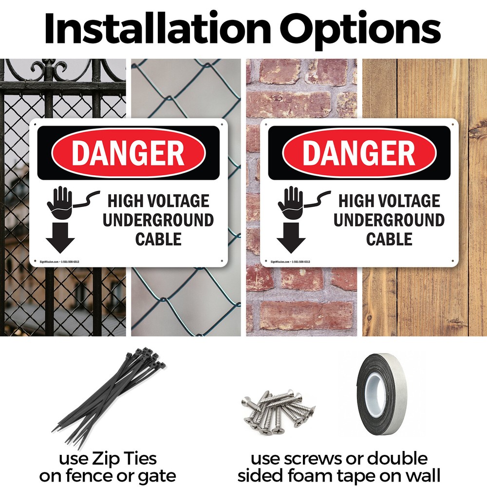 (2 Pack) High Voltage Underground Cable OSHA Danger Sign Decal Metal Plastic