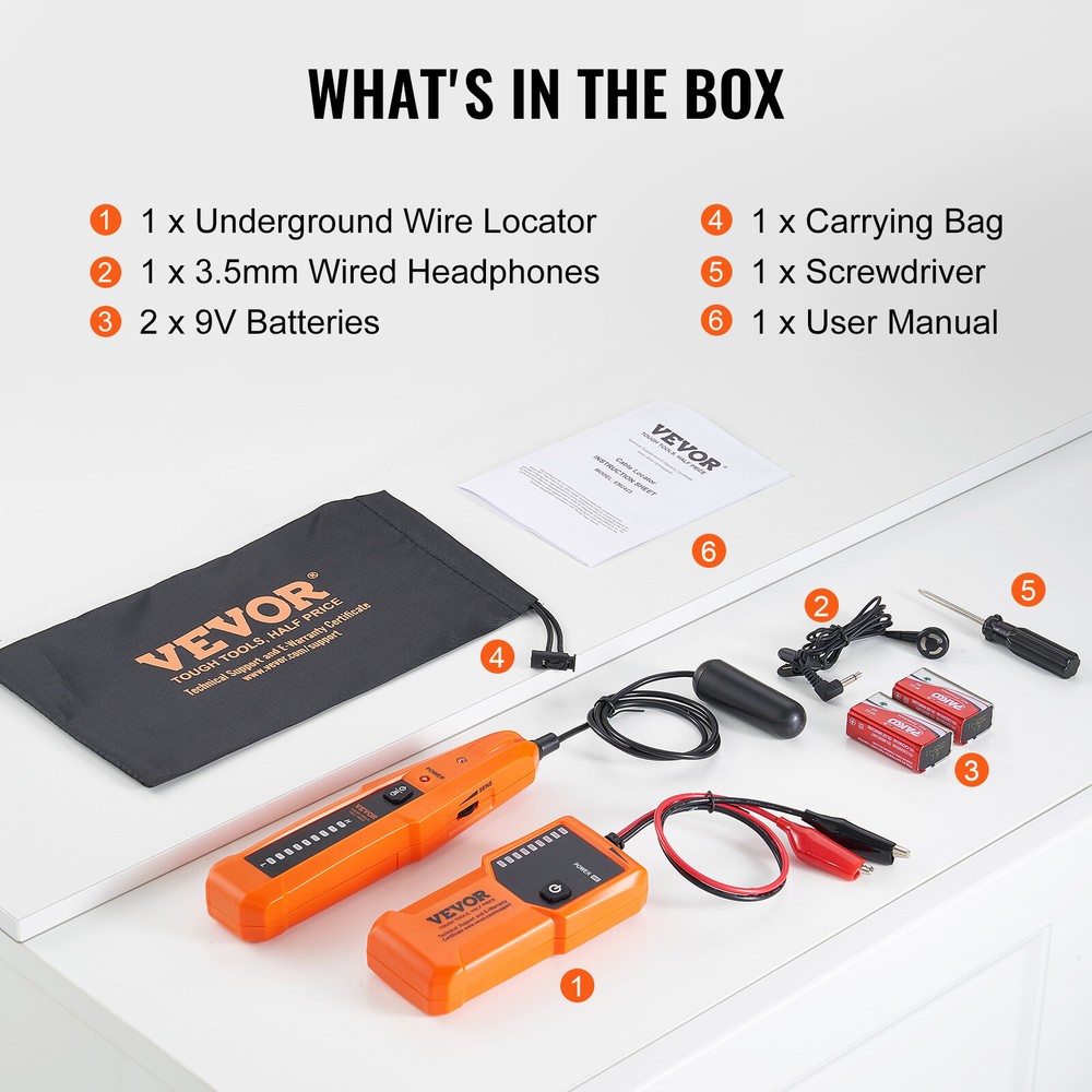 VEVOR Underground Cable Locator 3 FT Max. Detection Depth Wire Break Detector