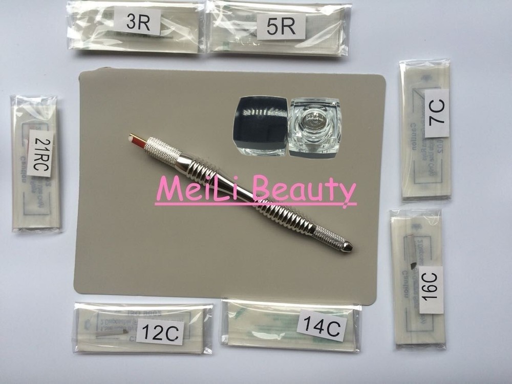 Semi Permanent Makeup Pigment Tattoo Machine Pen 45 Pcs Microblading Needle Kit