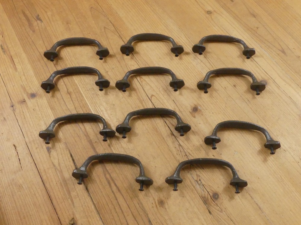 11 Cast Iron Handles Rustic Drawer Pulls 5" Long *Uneven Colors Chips*