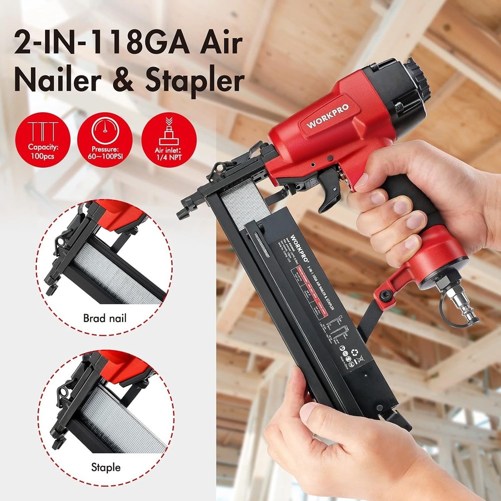 Versatile 18 GA Brad Nail Gun, 2-in-1 Stapler, Adjustable Depth, Carpentry