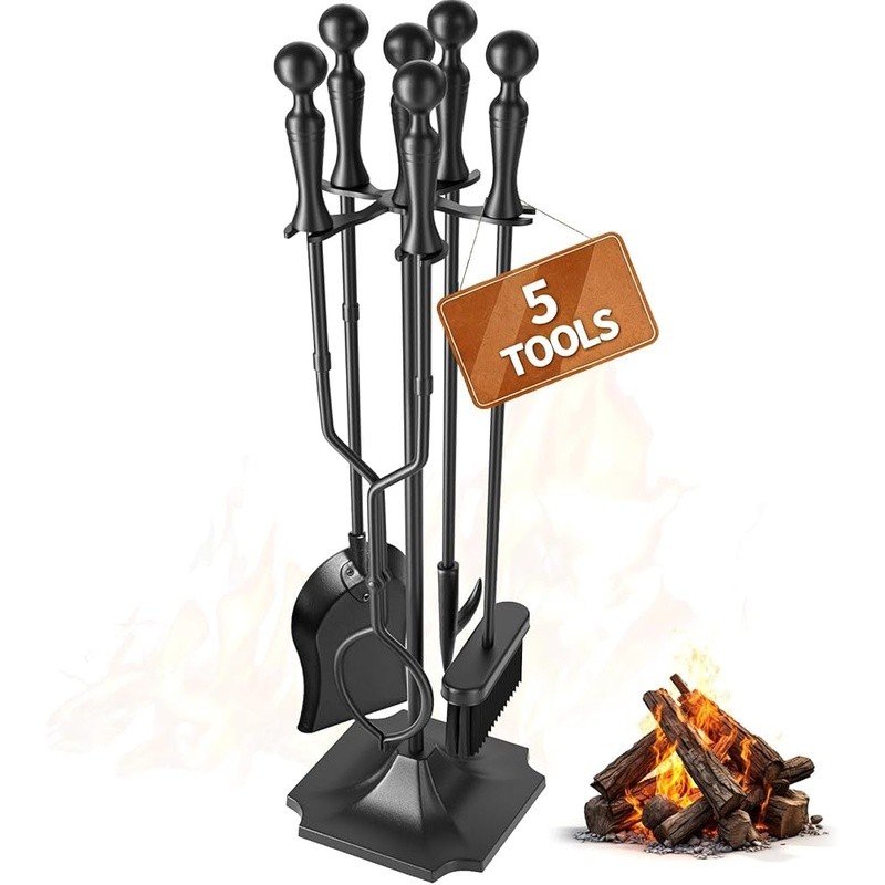 Brass Fireplace Tools Set 5 Piece Heavy Duty Ergonomic Fire Pit Accessories New
