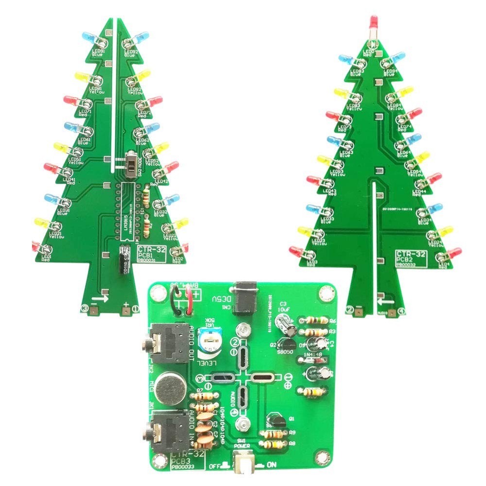 Audio Controlled 3D LED Flashing Christmas Tree DIY Kits Soldering Practice E...