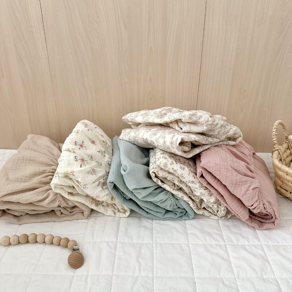 BuLuTu 2 Pack Muslin Fitted Portable/Mini Crib Mattresses Sheets 38"x26", Sof...