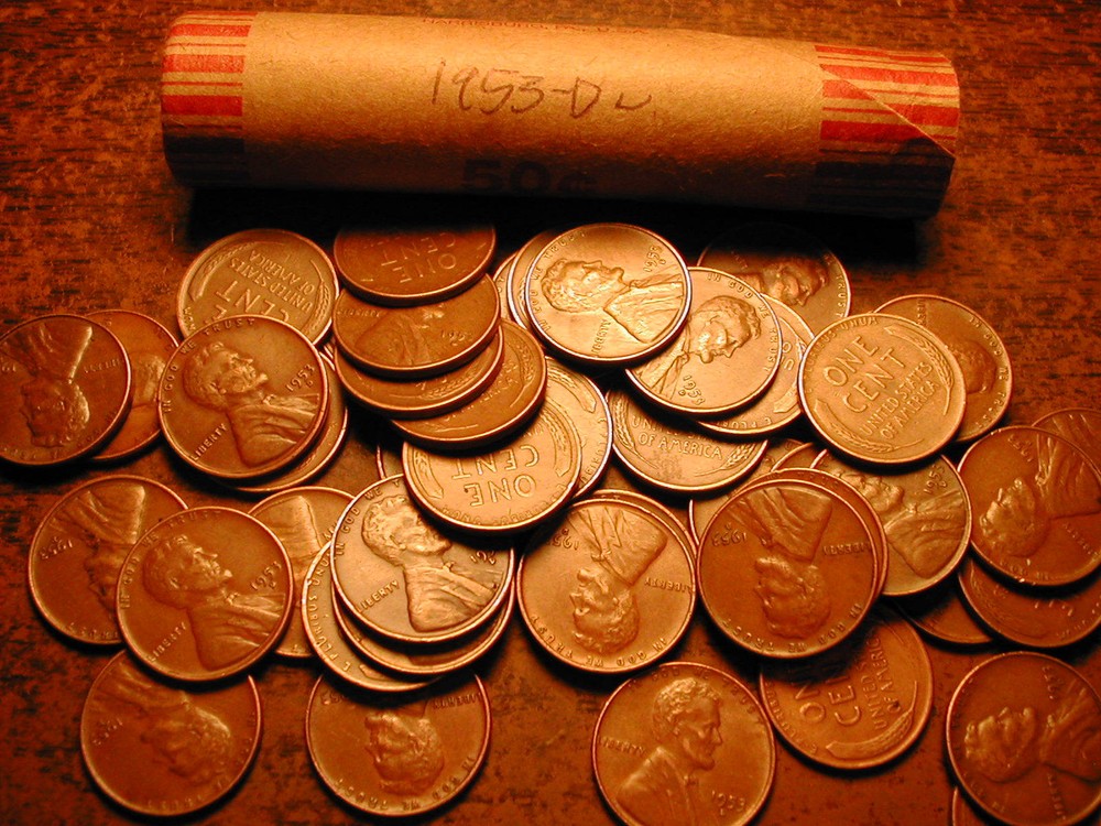 1953-D LINCOLN WHEAT CENT PENNY ROLL, nice condition