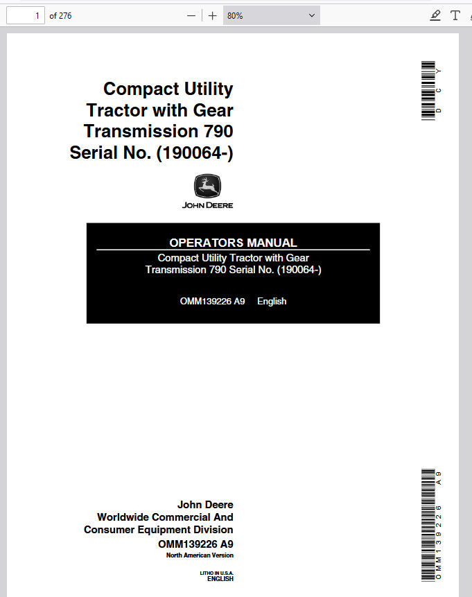JOHN DEERE 790 TRACTOR OWNERS SERVICE REPAIR WORKSHOP TECHNICAL MANUAL PDF USB
