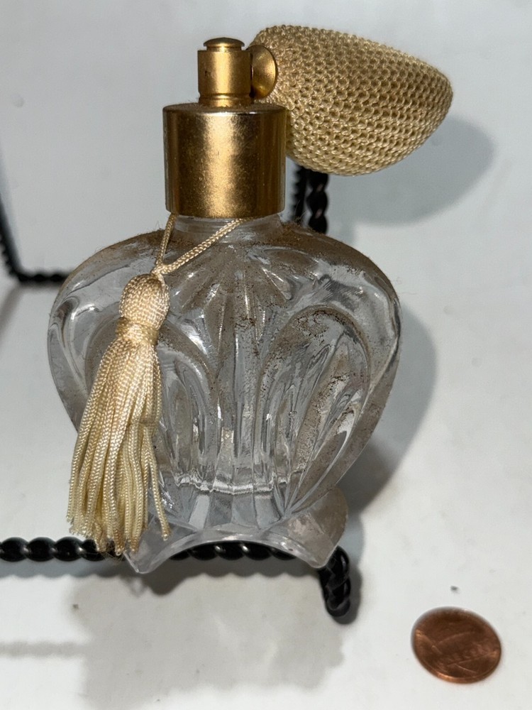Vintage Crystal Perfume Bottle W/ Atomizer + Tassel 4" Tall