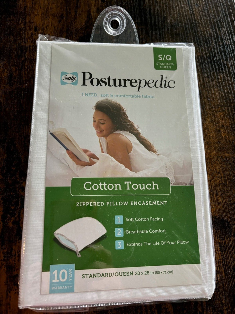 SEALY Posturepedic Cotton Touch Zippered Pillow Protector Standard/Queen White
