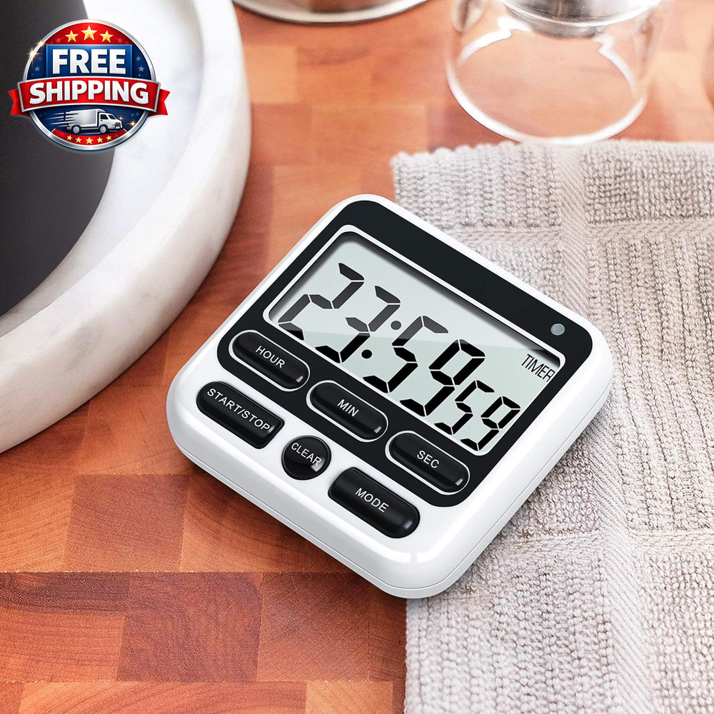 Versatile 12-Hour Digital Kitchen Timer with Mute/Loud Alarm Switch