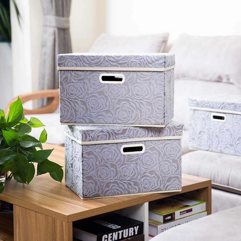 Collapsible Storage Boxes with Lids Fabric Decorative Storage Bins Cubes Orga...