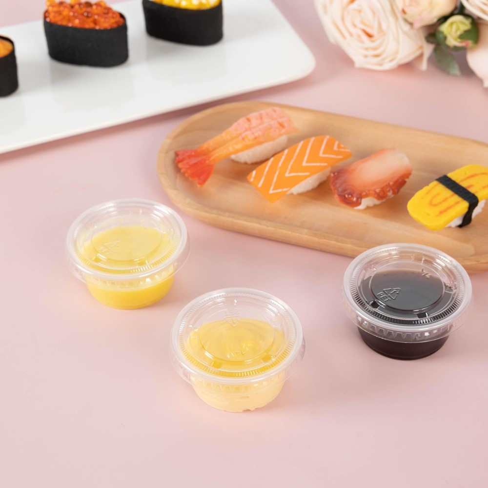 200Pack 2oz Disposable Plastic Portion Cups with Lids, Small Mini Sauce Cups ...