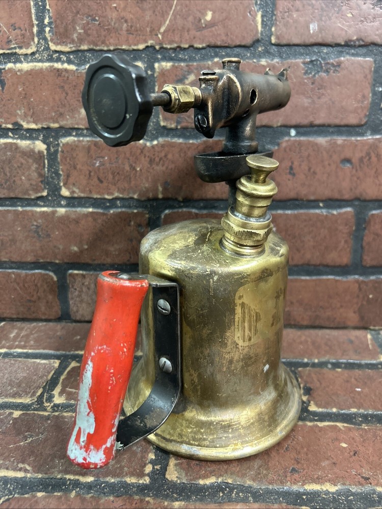 Vintage Brass Blow Torch Red handle
