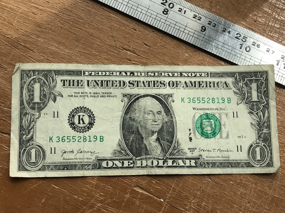 ERROR Ink Smear/Splatter $1 2017 Federal Reserve Note One Dollar Bill