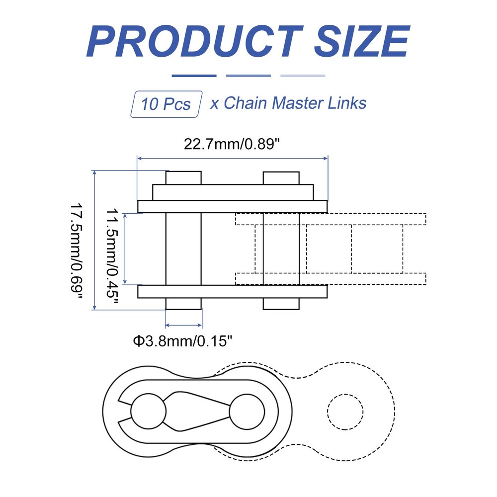 10Pcs #40 Roller Chain Connecting Links 16.2mm Pitch Chain Master Links