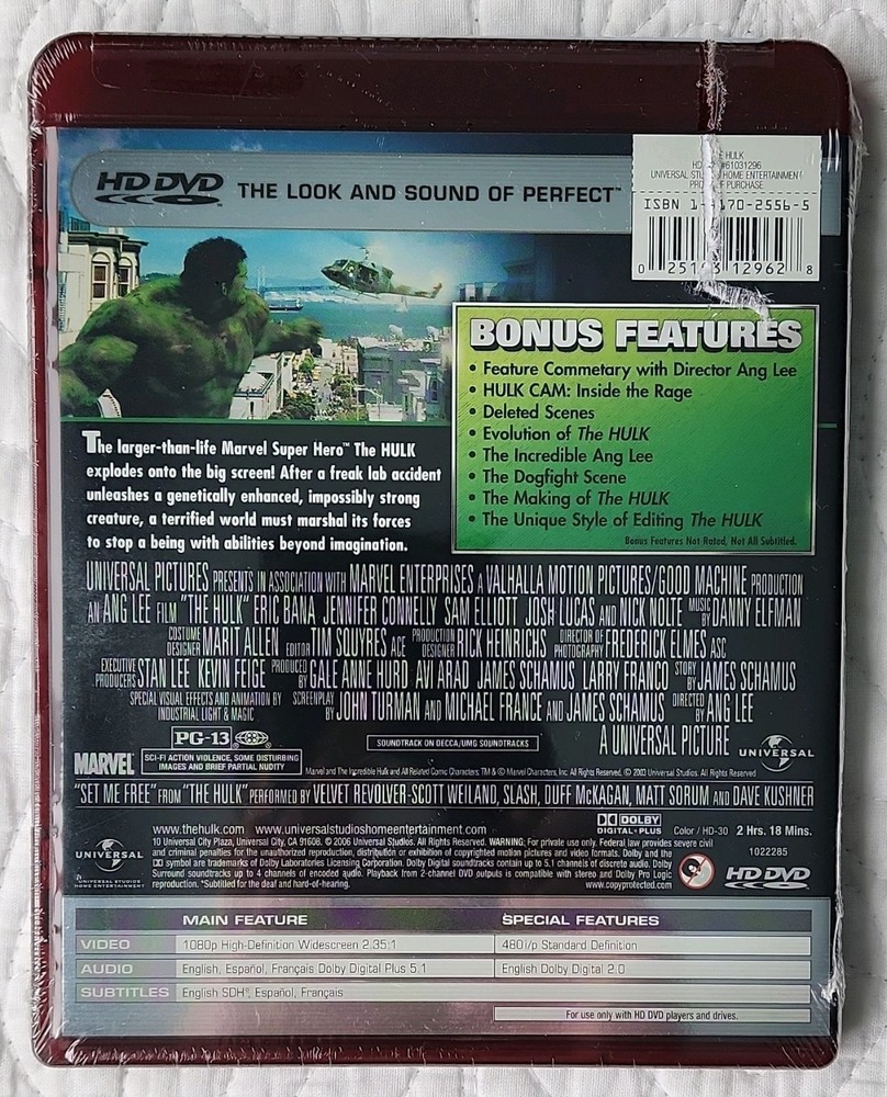 Hulk HD DVD 2003 Brand New