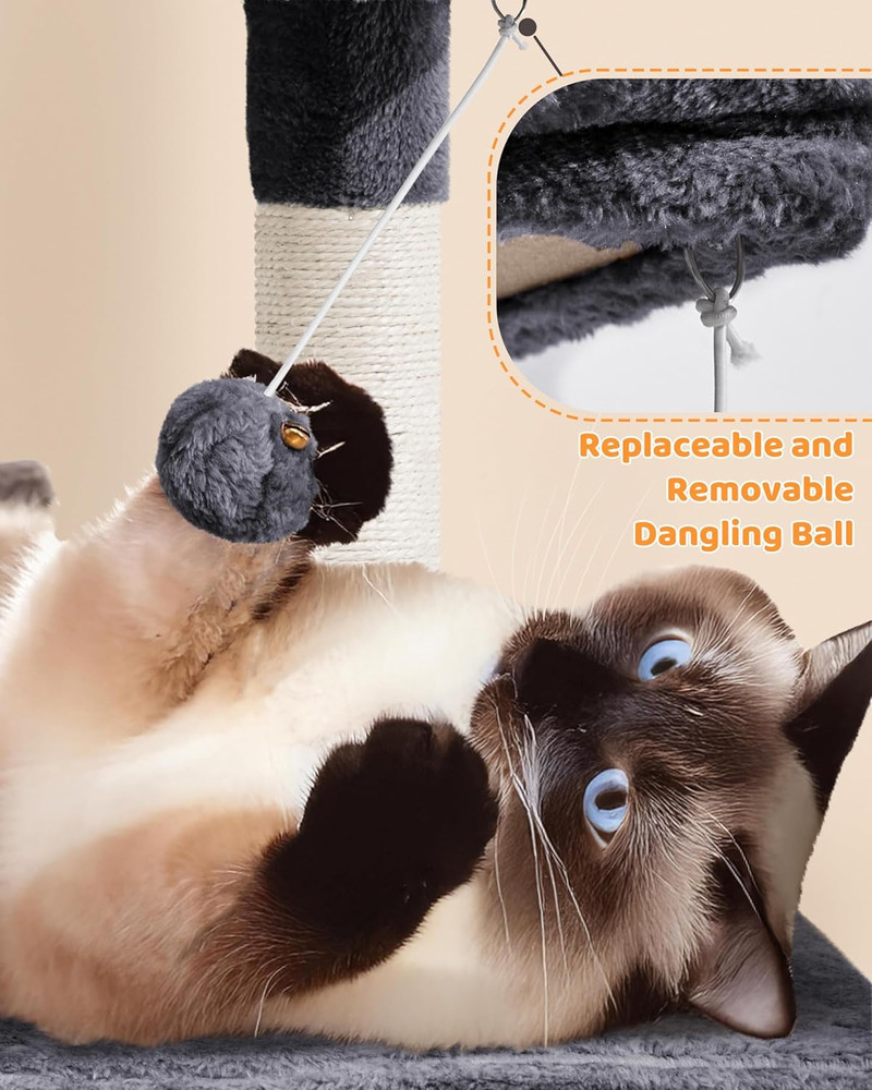 Deluxe 63" Multi-Level Cat Tree with Scratching Posts, Condo, and Hammock