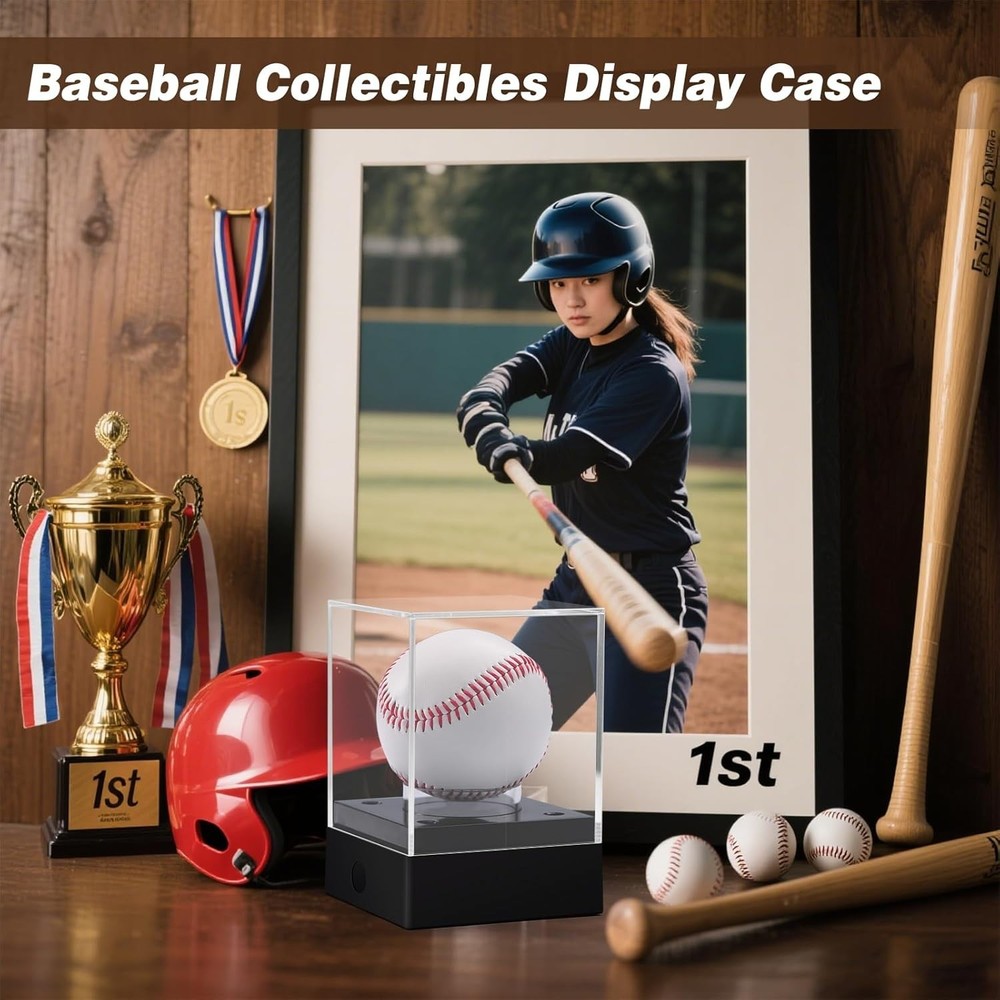 USA Acrylic Clear Baseball Display Case with Adjustable LED Light Display Box