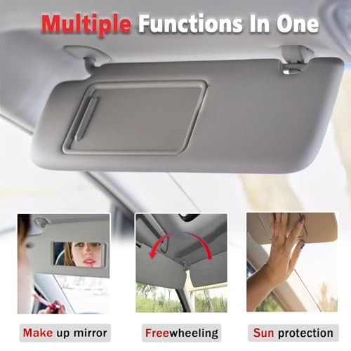 Grey Left Driver and Right Passenger Side Sun Visor with Light and Mirror Pair