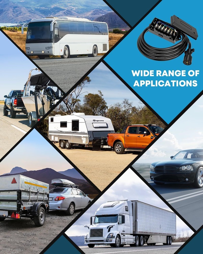 8FT RV Trailer Cord 7 Way Plug Inline Junction Box 7-Pole Wiring Harness Kit