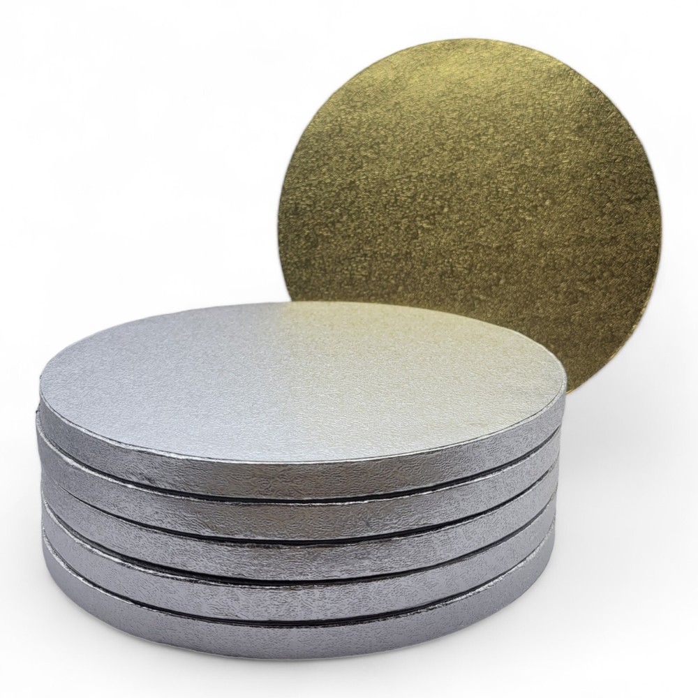 8-inch Cake Drums (5 Pack) (Gold, Silver, White)